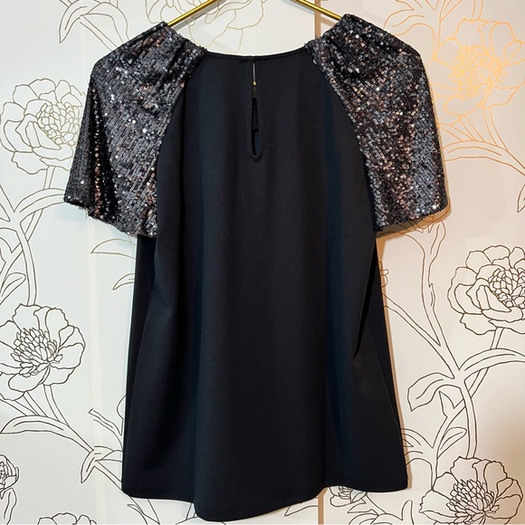Ann Taylor black top sequin sleeves new - Picture 3 of 6